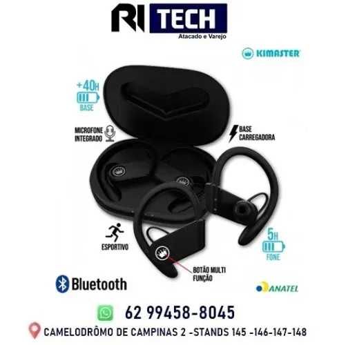 Fone de Ouvido Esportivo Bluetooth 5.0 Microfone Chamada Kimaster TWS200