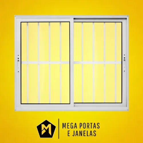 Janela Duas Folhas Alumínio Branco Com Grade - Linha 25 (Completa)