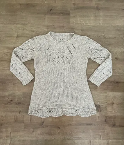 Blusa tricô tam P / M bege mescla cinza