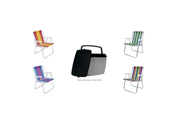 Kit Cadeira Praia Piscina Alumínio Mais Caixa Térmica 34L