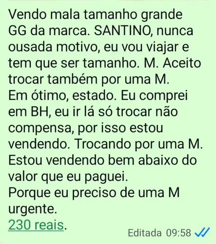 Vendo ou tr mala de 38 kg nunca ousada. Por uma de 32<br>Comprei errado. Nunca.<br>Nunca ousada.