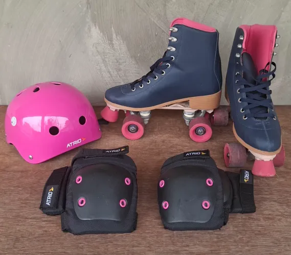 Vendo patins retro Oxer com kit de segurança.