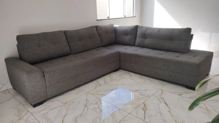 Conjunto com 2 sofás cinza | Forma Sofá de Canto | Grande e Versátil