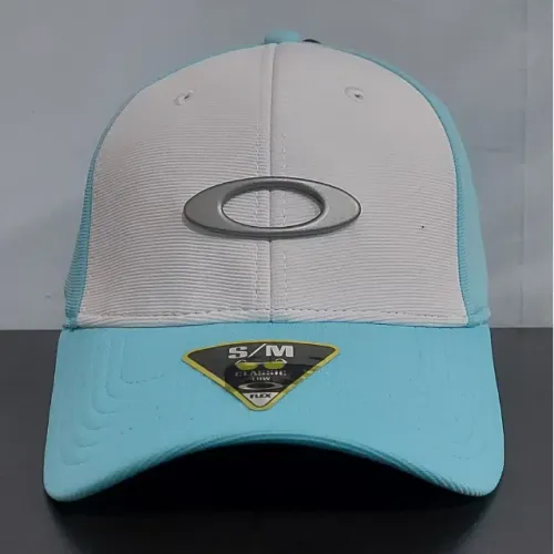 Boné Oakley Tincan Aba Curva Fechado Branco e Azul Masculino Novo Original - Tamanho S/M