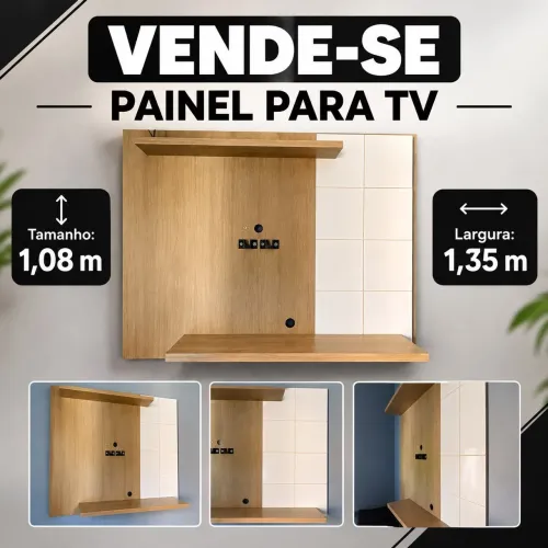 Painel para TV em Madeira 1,08m x 1,35m Moderno e Completo 