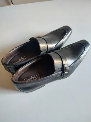 Sapato Social em Couro Sândalo, Nº 38, Cor Preto