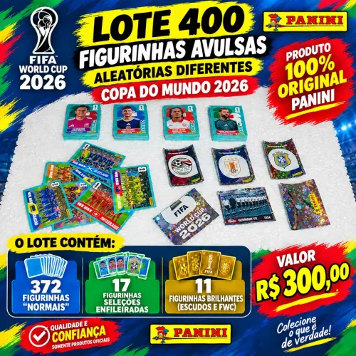 Lote 400 Figurinhas Avulsas Aleatórias Diferentes Copa do Mundo 2026 ORIGINAIS PANINI