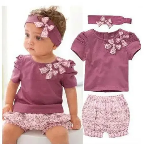 Shorts E Camiseta Menina Com Laço 3 Peças Tamanho 3