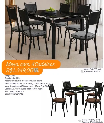 Mesa de Jantar com 4/cadeiras