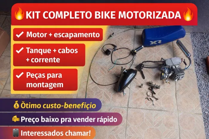 Kit completo BIKE Motorizada <br>? Tanque + cabos + corrente<br>? Peças para montagem