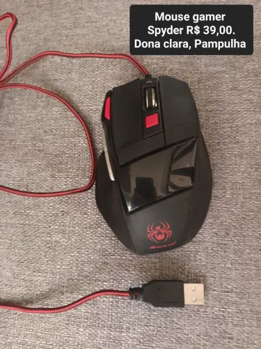 Mouse gamer spyder preto e vermelho