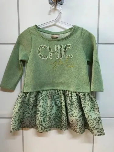 Vestido Milon Infantil em Moletinho Verde - Tam. 1