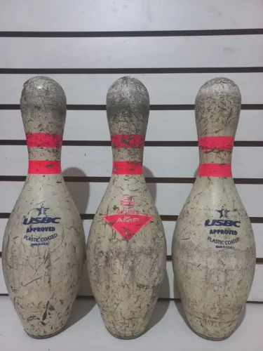 3 pinos de boliche antigo USBC madeira revestimento plástico 38 cm