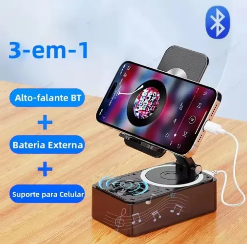 Suporte para smartphone com alto falante 3 em 1