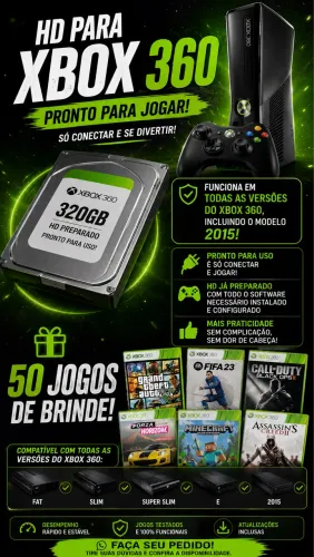 HD de Xbox 360 (50 jogos de brinde) qualquer versão até 2015