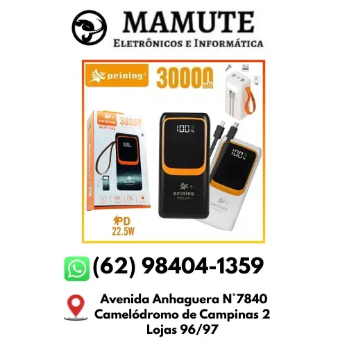 Carregador Bateria Portátil Power Bank 30000 mAh Turbo com Lanterna WUP945