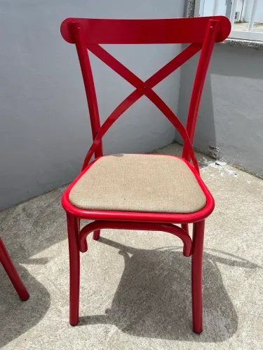 Conjunto com 3 Cadeiras Vermelhas  Ferro Estilo Bistrô | Assento Estofado