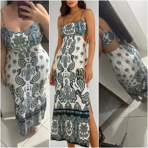 Vestido midi canelado farm doce manhã GG