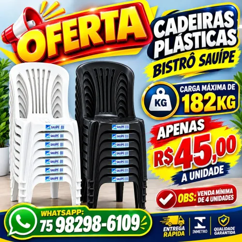 Cadeiras plásticas modelo bistrô Sauípe - Oferta!