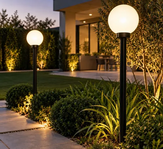 2 Globos Brancos para Poste de Jardim