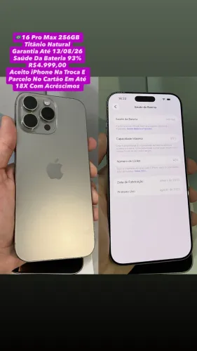 iPhone 16 Pro Max 256GB Cinza - Garantia Até 13/08/26 (Usado)