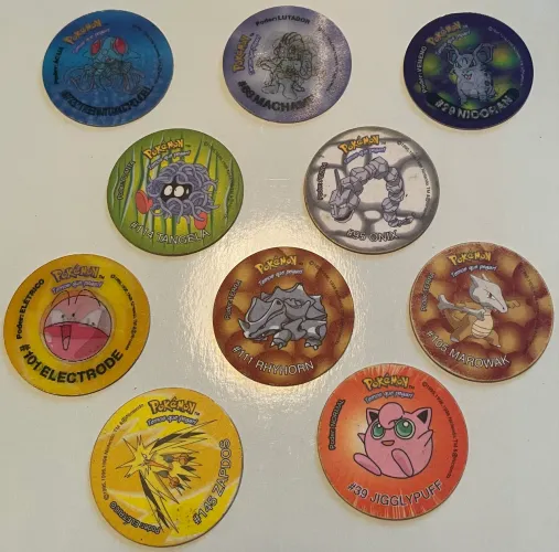 Lote Especial 10 Tazos Pokémon Elma Chips - 4 Holográficos Raros (Anos 90)