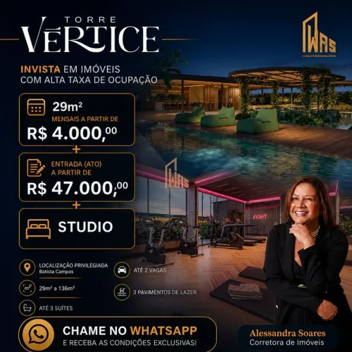 Torre Vértice Apartamento Studio à venda na Batista Campos Leal Moreira