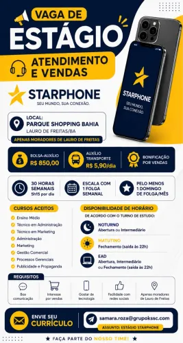 VAGA ESTÁGIO PARQUE SHOPPING BAHIA