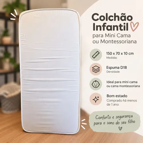 Colchão Infantil 150x70 D18 para Mini Cama ou Montessoriana
