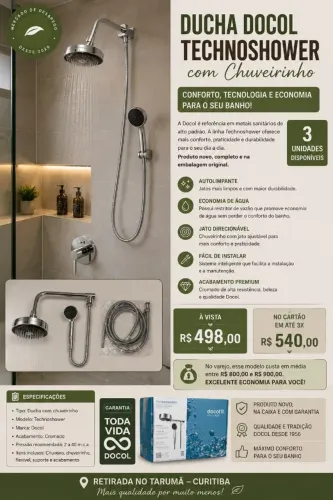 DUCHA DOCOL TECHNOSHOWER COM CHUVEIRINHO - NOVA NA CAIXA