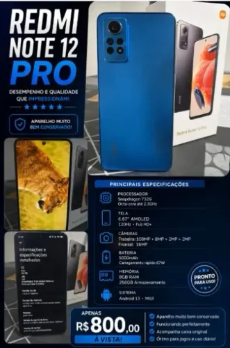 Redmi Note 12 Pro 4G 256GB - Bem Conservado