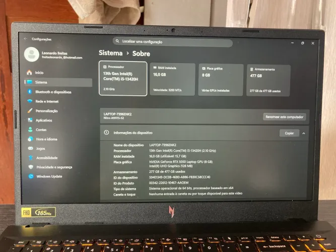 Notebook Gamer Acer Nitro V Intel Core i5 SSD 512GB 16GB RAM Tela 15.6" GeForce RTX5050 8G