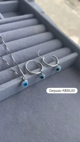 Conjunto Olho grego Prata 925 legítima Acompanha certificado de garantia