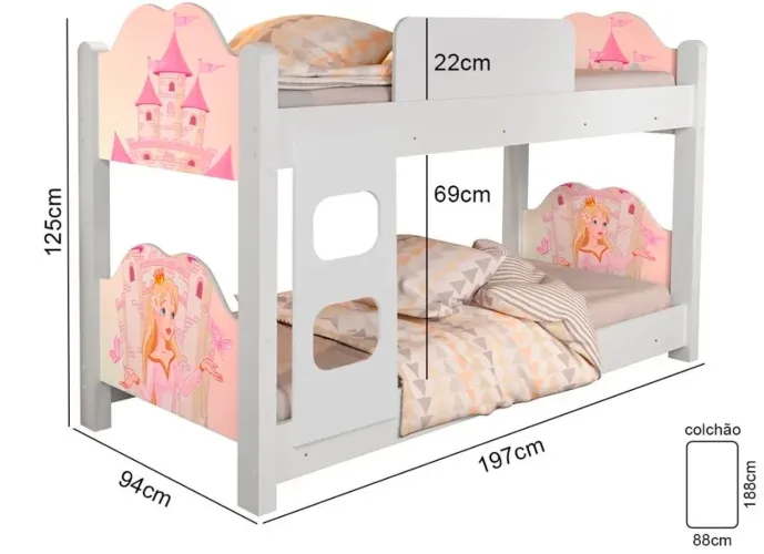 Cama Beliche Solteiro Menina Princesa USADA POR 6 MESES