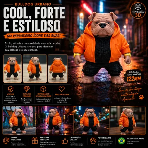 Bulldog Urbano 3D Premium | Colecionável Exclusivo | Decoração Geek e Moderna.
