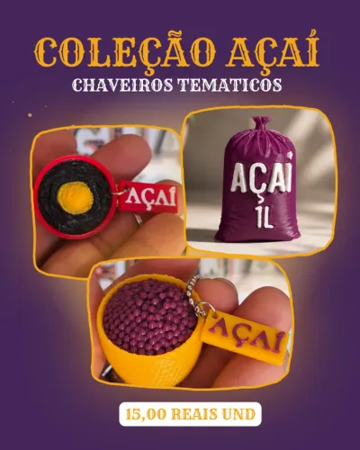 Chaveiro 3D - COLEÇÃO AÇAÍ - Chaveiros Temáticos
