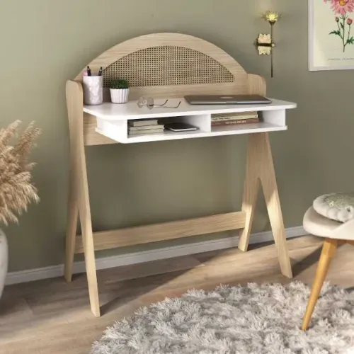 Escrivaninha Ceci Natura.Branco Artely - Entrega Rápida!