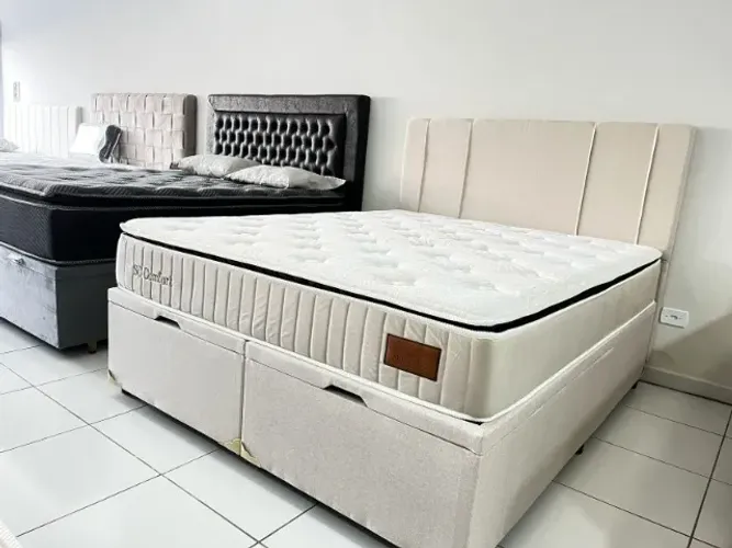 Torra! Cama Box com Baú Queen Colchão Molas Ensacadas Confortável Marca Serrano, Nova!