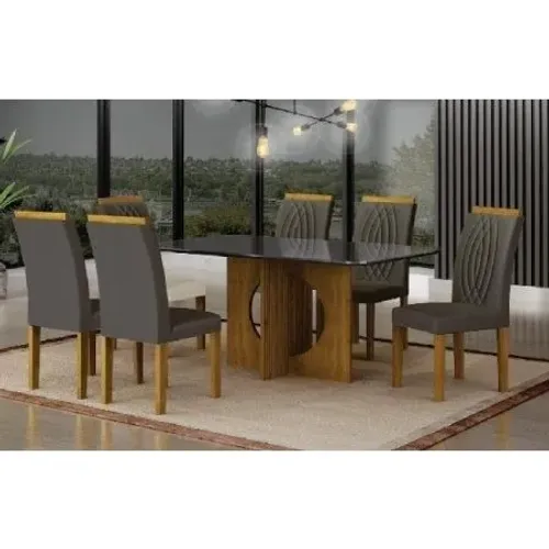 Mesa Lorena vidro chumbo c 6 cadeiras 