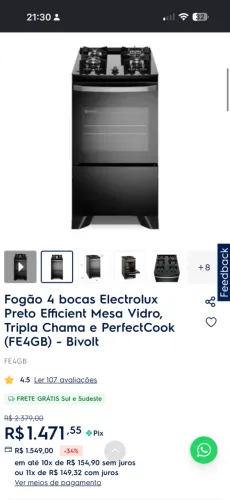Fogão eletrolux 4 bocas - Mesa de vidro- Única dona, venda por mudança