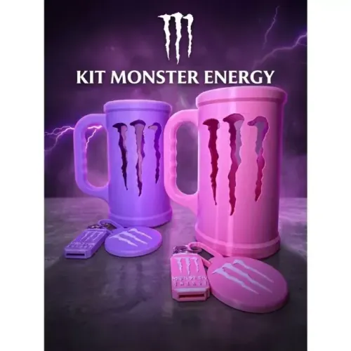 Kit Porta Lata Monster Energy + Tampa + Chaveiro Abridor
