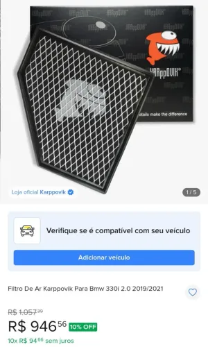 Filtro de Ar Esportivo (Inbox) Karppovik BMW 320/330/Z4