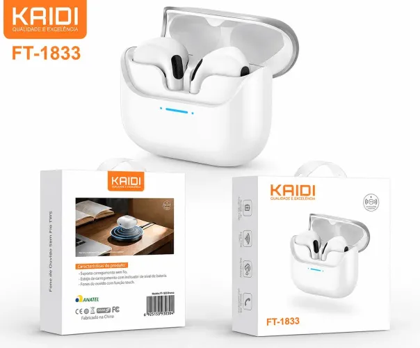 Fone de ouvido sem fio Kaidi cor branca Qualidade Top.
