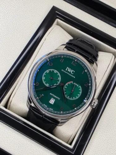Relogio IWC Novo Portugieser Automático Verde/ Prata Couro Legitimo EM 10X SEM JUROS
