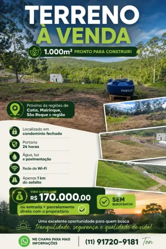 Terreno de 1.000m² em Condomínio Fechado Ibiúna/SP Prontinho para construir a sua chácar