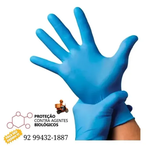 LUVA NITRILICA S/PÓ AZUL P/M/G