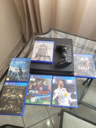 PS4 SLIM 1 CONTROLE 6 JOGOS