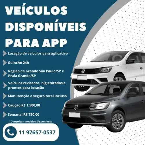 Aluguel Locação de Carros para Aplicativos Uber, 99, InDrive etc