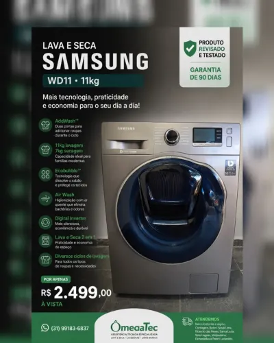 Lava e seca Samsung 11kg inox ecobubble duas portas