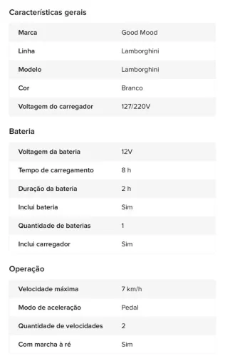 Carrinho elétrico infantil Lamborghini